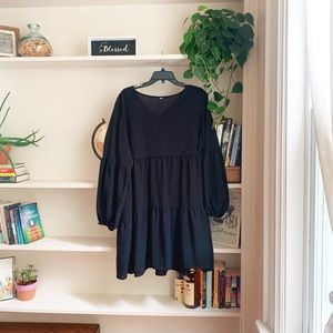 Long sleeve light weight tiered black dress
